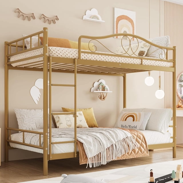 Bingirl Twin Over Twin Metal Bunk Bed with Ladder and Guardrails - Heavy - Duty, 400 Lbs Capacity - No Box Spring Needed - Simple Assembly - Gold - Stylish Space - Saving Design
