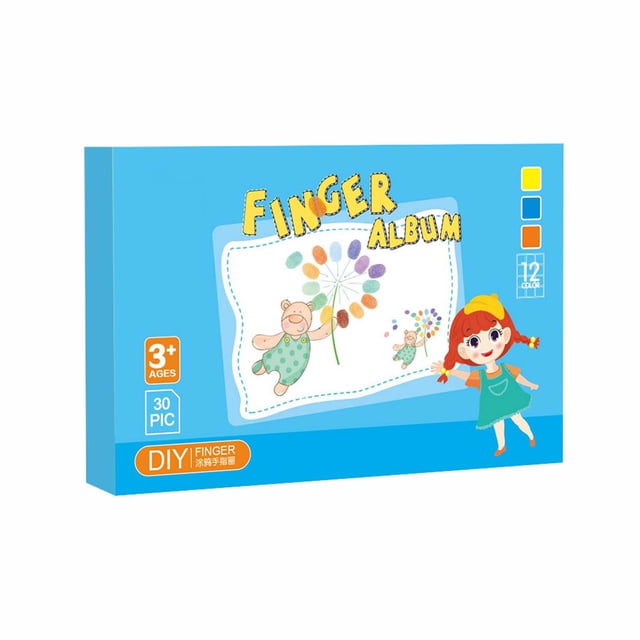 Wdhugt Kids Finger Paint Set With 12 Color Stamp Pad And 30 Drawing Cards Art Craft Kit For Children Plastic A