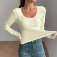 thumbnail image 3 of Lmnyox T-Shirt à Col Rond pour Femme, sous-Vêtement Uni Décontracté à Manches Longues, Mode Basique, Automne Hiver, Hauts, 3 of 4