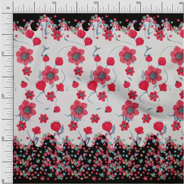 oneOone Georgette Viscose Fabric Artistic Flower Panel Decor Fabric Printed BTY 42 Inch Wide