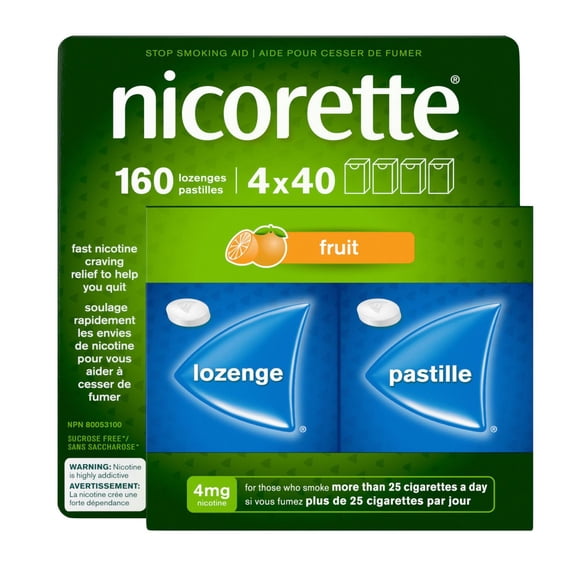 Nicorette Fruit 4 mg Lozenges, Quit Smoking Aid, NRT, Nicotine Replacement Products, Craving Relief, Fruit Flavoured, 160 Pack