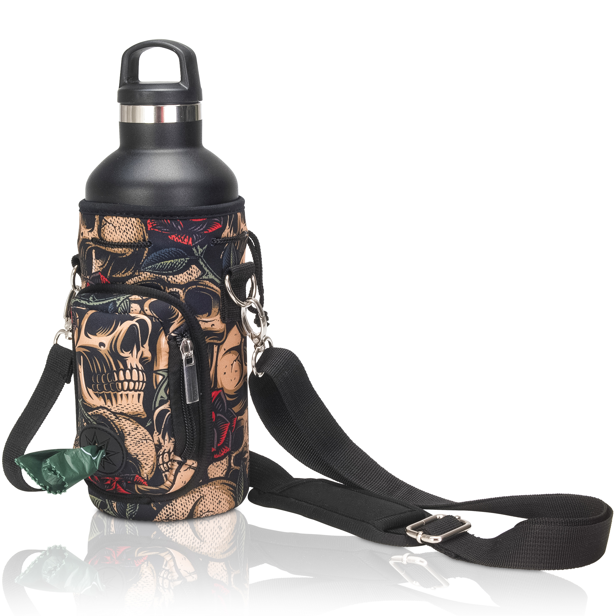 Made Easy Kit Water Bottle Carrier with Pocket for Dog Poop Waste Bags and Adjustable Padded Shoulder Strap