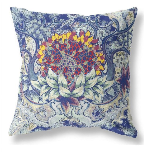 Vase Tournesol Correspond Coussin en Tissu Intérieur / Extérieur -Bleu Gris Jaune Rouge 16x16