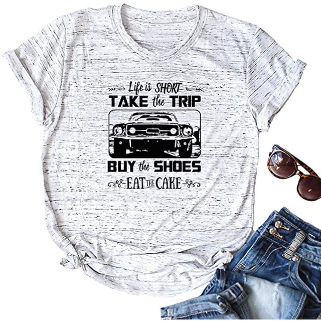YourTops la Vie Est Courte T-Shirt Graphique (US S, 1-Marbre)