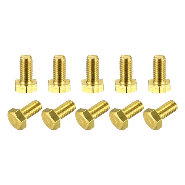 Unique Bargains Brass Hex Bolts, M6x12mm 10 Pack Fully Thread Grade 4.8 Machine Screws