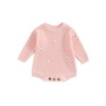 thumbnail image 1 of FOCUSNORM Infant Baby Girl Knitting Jumpsuit Flower Embroidery Round Neck Long Sleeve Romper for Fall Winter, 1 of 8