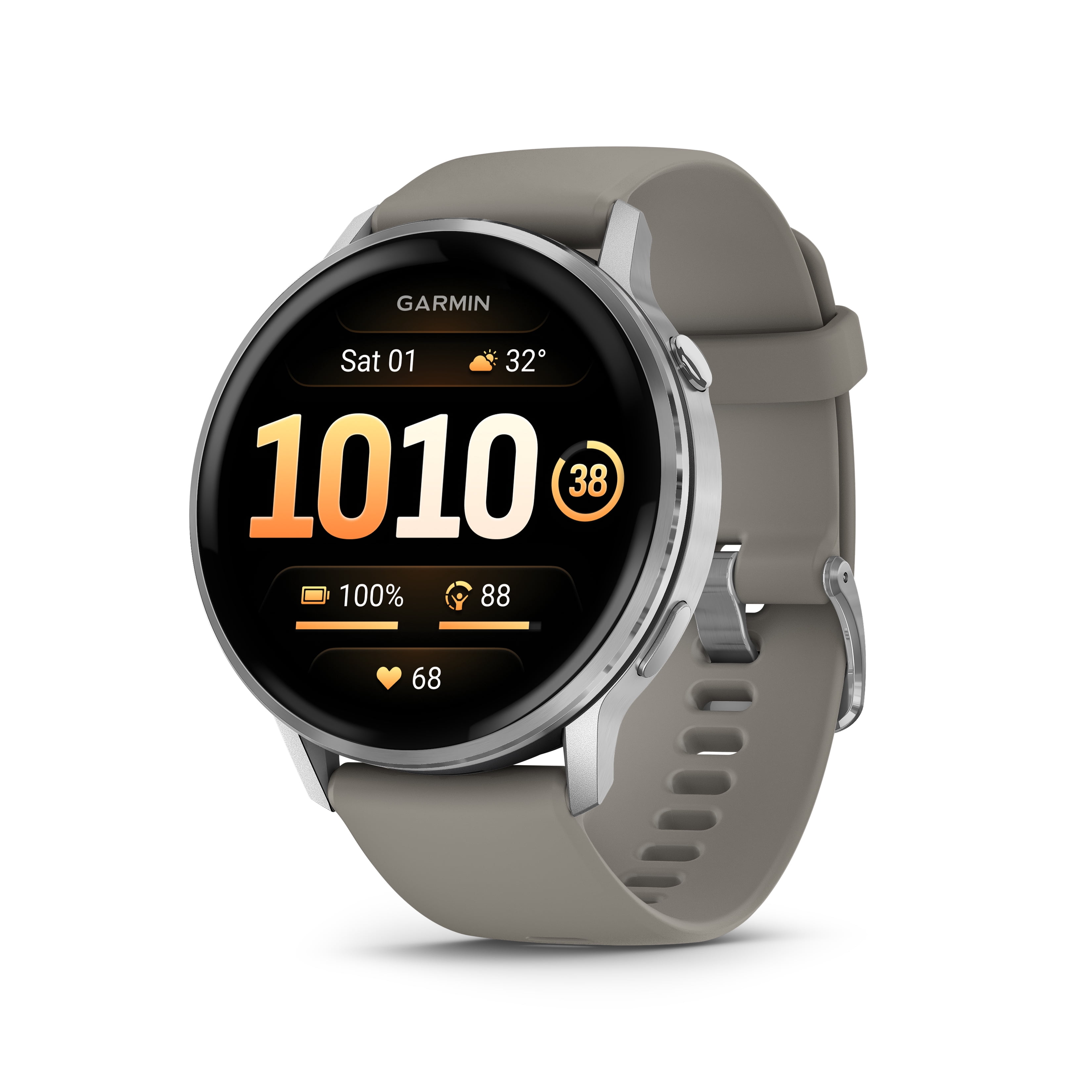 Montre intelligente GPS Garmin Venu 4 - 45 mm argent avec bracelet en silicone gris argenté