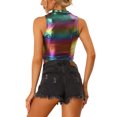 thumbnail image 3 of INSPIRE CHIC Haut pour Femme Col Montant Fermeture Éclair devant Sans Manches Holographique Scintillant Hauts de Fête L Multicolore Noir, 3 of 7