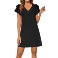 thumbnail image 2 of Robes Femmes DYTTDG Robe pour Femme Col en V Manches Courtes Robe Trapèze Courte Cadeau pour Adultes Noir,P, 2 of 8