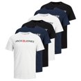thumbnail image 1 of Jack & Jones T-Shirt pour Homme, Lot de 6 - T-Shirt LOGO JJORP à Col Rond, Imprimé LOGO, Coton Blanc/bleu Marine/noir m (Moyen), 1 of 5