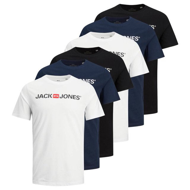 Jack & Jones T-Shirt pour Homme, Lot de 6 - T-Shirt LOGO JJORP à Col Rond, Imprimé LOGO, Coton Blanc/bleu Marine/noir m (Moyen)