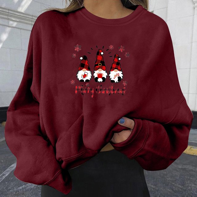 Qertyioot Chandail d'Hiver pour Femmes Mode Imprimé Noël, Manches Longues Col Rond Chaud Ample Tendance Tricoté