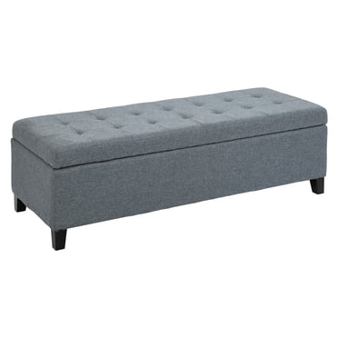 HOMCOM Banc d'Entrée en Tissu de Lin avec Pieds en Bois, Décor Contemporain pour la Maison Gris
