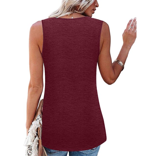 MAWCLOS Ladies T Shirts Plain Tank Tops Solid Color Vest Basic Vaction Sleeveless Cami Wine Red XL