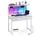 thumbnail image 3 of Small Desk with Pegboard &amp; Drawers  Gaming Desk with Adjustable LED Light  Home Office Desks for Small Bedroom  Adjustable Monitor Rise Stand and Charging Station  Fabric Drawers, 3 of 4