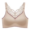 thumbnail image 1 of B91xZ Comfort Cushion Strap Wirefree Full Coverage Large Bust Non-Padded Bra Seamless Rib Triangle Bralette,Beige 5XL, 1 of 5