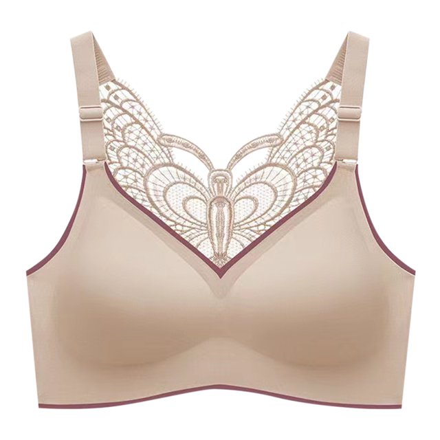 B91xZ Comfort Cushion Strap Wirefree Full Coverage Large Bust Non-Padded Bra Seamless Rib Triangle Bralette,Beige 5XL