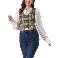 thumbnail image 1 of INSPIRE CHIC Veste Sans Manches à Carreaux Extensible Asymétrique pour Femme, Col en V, Taille Froncée, Boutonnée, Kaki Pâle, m, 1 of 5