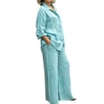 thumbnail image 1 of GDREDA Womens Cotton Linen Set 2 Piece Outfits Summer Button Down Shirt Wide Leg Pants Matching Sets Blue,XXL, 1 of 1