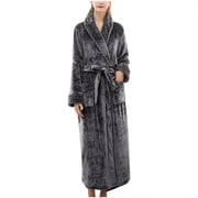 Teissuly Bathrobes For Women Winter Warm Nightgown Couple Robes Pajamas Solid Long Sleeve Drawstring Housecoat Loungewear