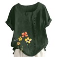 thumbnail image 1 of Pisexur Hauts d'Été pour Femmes, Hauts pour Femmes, Hauts de Sortie pour Femmes, Hauts pour Dames, T-Shirt d'Été pour Femmes à Col Rond, Manches Courtes, Décontracté, Mode, Imprimé, à Boutons, Vert Armée, P, 1 of 5