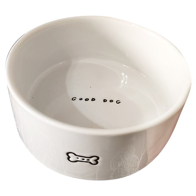Ceramic dog bowl, pet bowl, white