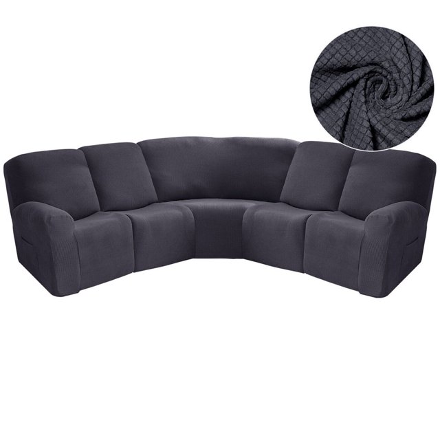 CHOK 2024 5 Seat Corner Sofa Cover Sectional Recliner Corner Sofa Protector for Livingroom Deep Blue