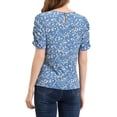 thumbnail image 3 of INSPIRE CHIC Hauts Froncés pour Femmes Col Rond Manches Courtes Dos Goutte d'Eau Blouse Florale m Bleu Blanc, 3 of 7