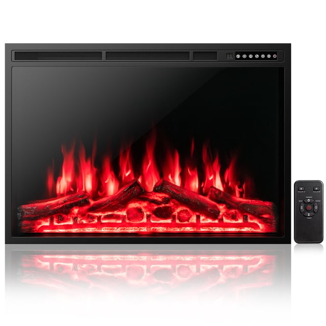 Costway Foyer Électrique de 37 Pouces avec Effet de Flamme en Rondins et Télécommande, Doté d'Un Cadre en Acier Noir Laminé à Froid et d'Un devant en Verre Trempé. le Foyer Affiche des Flammes Rouges Vibrantes avec une Luminosité et une Vitesse Réglables, et Comprend une Télécommande pour un Fonctionnement Pratique. Conçu pour une installation Autoportante Ou Encastrée, Il Offre des Réglages de Chaleur de 750W et 1500W, Chauffage jusqu'à 400 Pi2 avec une Puissance de 5100 BTU. Idéal pour le Chauffage et la Décoration de la Maison, Certifié ETL avec protection contre la Surchauffe
