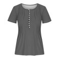 thumbnail image 4 of AherBiu Womens Tops Summer Button Round Neck Solid Color Ruched Dressy Casual Loose Tunics Tshirts, 4 of 4