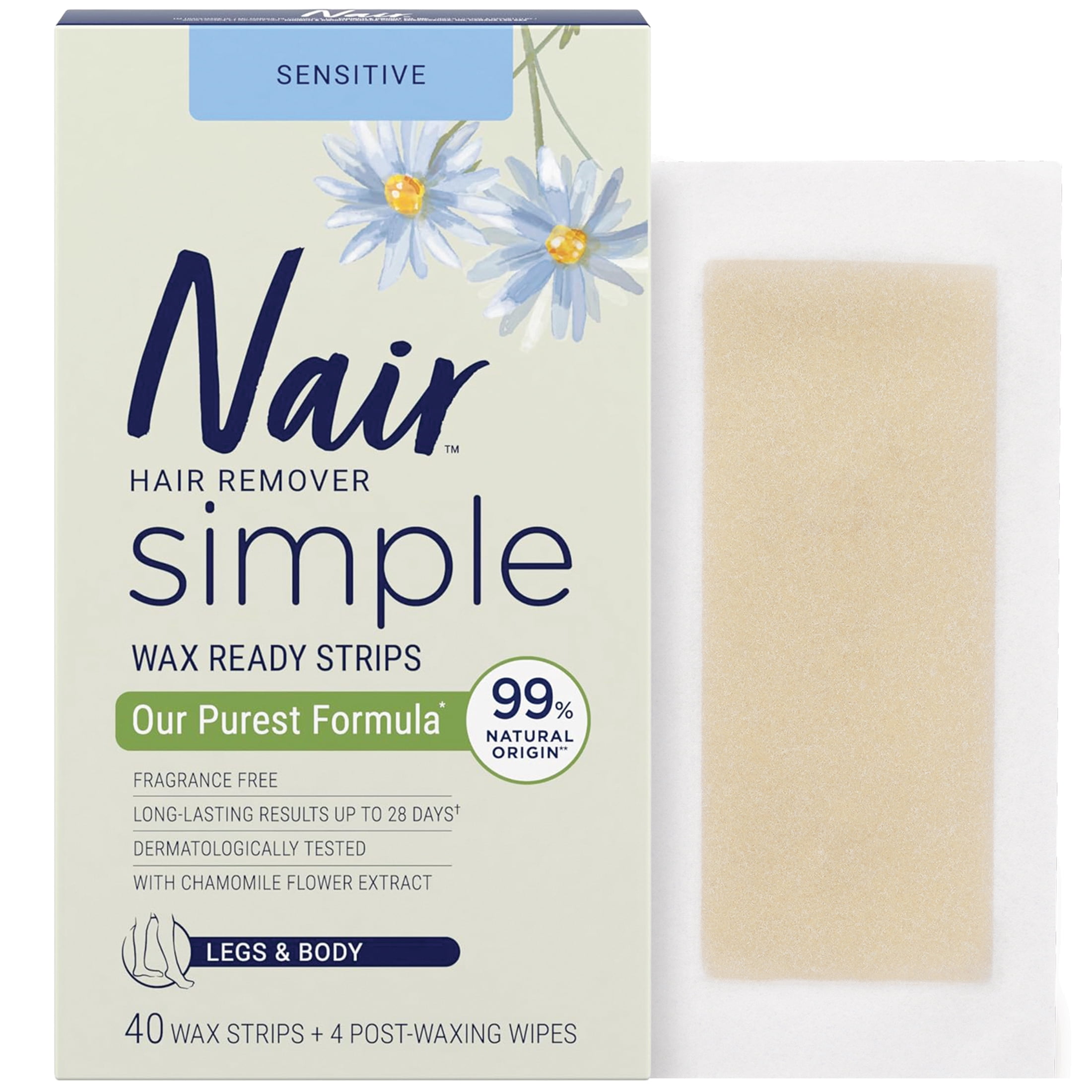 Nair Simple Wax Strips for Legs & Body, with Chamomile Extract for ...