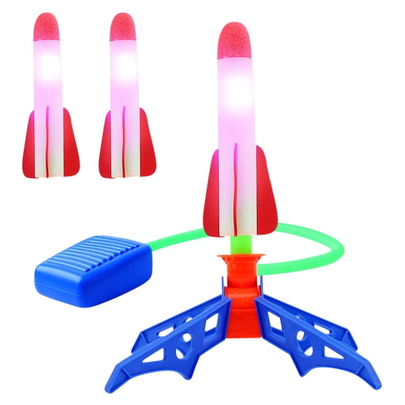 Jouet Lanceur de Fusée Blanc à Pédale avec Fusées en Mousse Lumineuses Activité de Jeu Extérieure pour Enfants Angle de Lancement Ajustable Matériau en Mousse Sécuritaire Ensemble de Fusée Jouet Comprend 3 Fusées en Mousse et une Rampe de Lancement