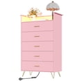 thumbnail image 1 of Commode à 5 Tiroirs avec Lumières DEL RVB et Station de Recharge – Haute Commode en Bois Rose, Armoire de Rangement Moderne à Grande Capacité, Contrôlée par Application, pour Chambre, Salon, Garde-Robe, Couleur : Rose, 1 of 9