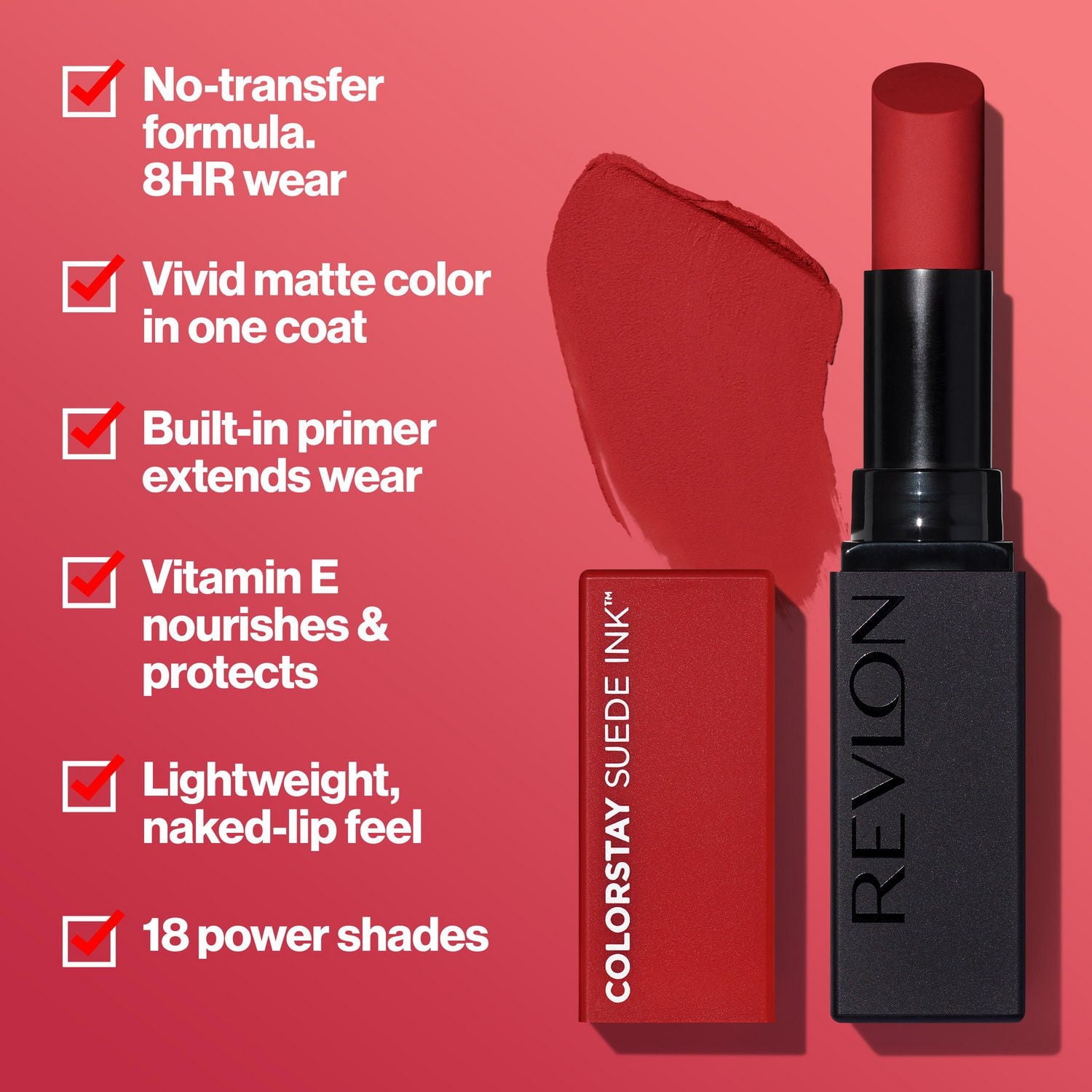 Rouge à lèvres Revlon ColorStay Suede Ink, léger et mat avec vitamine E, 2,55 g, 1 rouge à lèvres
