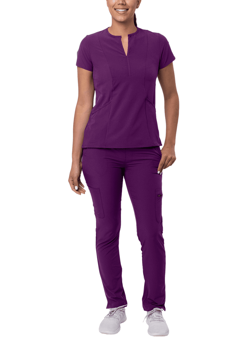 Adar Addition Go-Higher Scrub Set For Women - Notched V-Neck Scrub Top & Skinny Cargo Scrub Pants