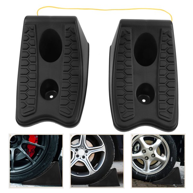 OULII 2 Pcs Trailer Wheel Chocks Black ABS Prevents Vehicle Slip for Braking