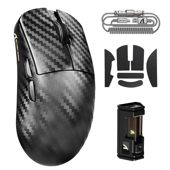 ATTACK SHARK R11 Ultra Souris de Jeu Sans Fil en Fibre de Carbone 8K avec Capteur MAX PAW3950 42000 DPI - 49G Légère, Puce Nordic 52840 MCU, Filaire/BT/2,4 GHz Programmable, Câble Bobiné RGB, Tissage Noir et Ruban