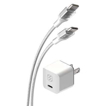 Mini chargeur mural résidentiel HPD30CCB8W-SP PowervoltMC Scosche 30 watts USB-C avec câble tressé de 2,4 m (8 pi) USB-C à C