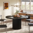 thumbnail image 1 of Table à Manger Ronde pour 4 à 6 Personnes, Table de Cuisine Circulaire de 47,24 Po avec Base Métallique Cannelée Robuste, Noire, 1 of 7
