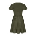 thumbnail image 4 of Penkiiy Robe Courte d'Été pour Femme à Col Rond, Décontractée, Smockée, Manches Bouffantes, Mignonne, avec Poches, TG Vert Armée, 4 of 5