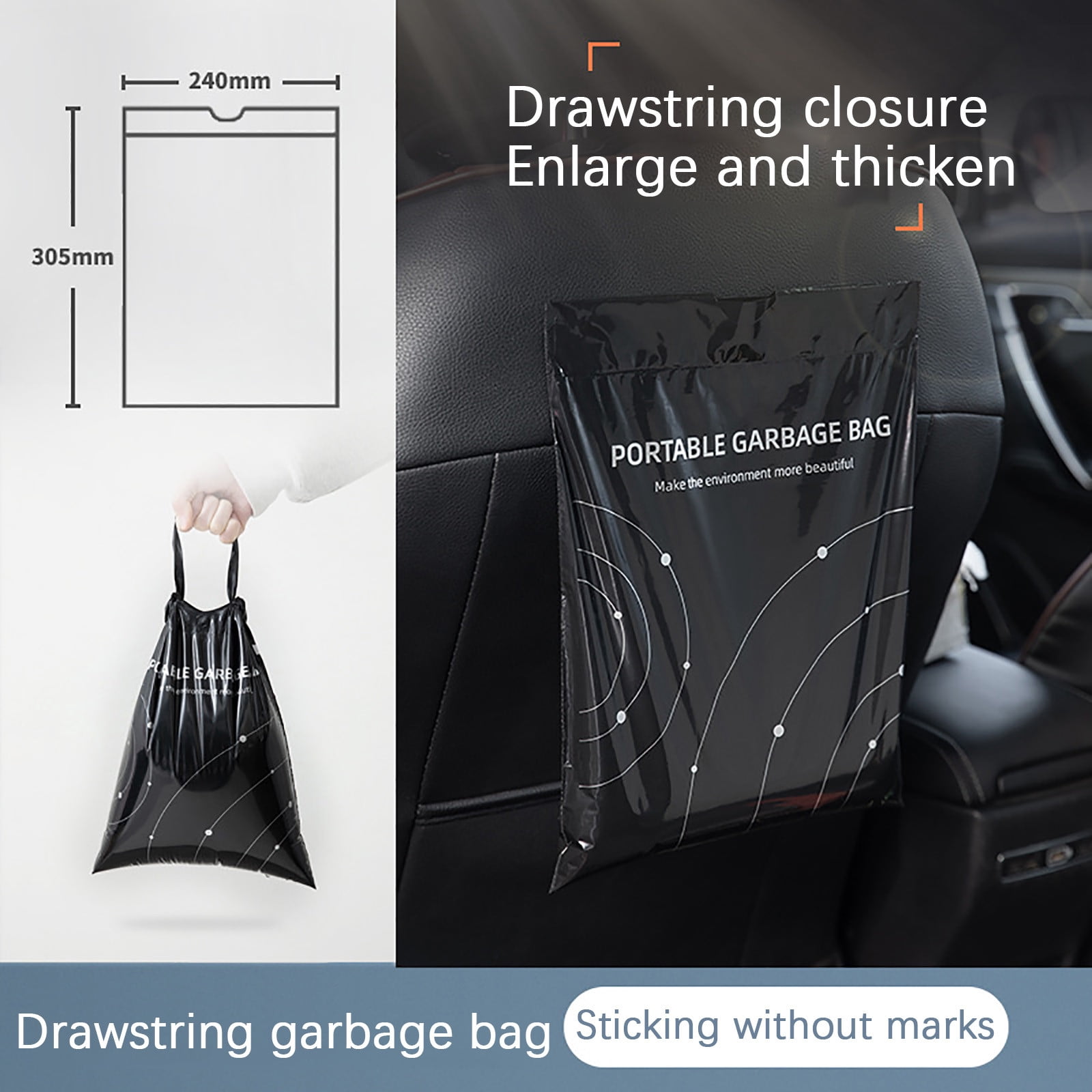 Birdeem Car Trash Can,Kitchen Trash Can,Self-Adhesive Drawcord Closure Portable Garbage Bag, for Car Home Office Kitchen 20Pcs Car Garbage Bag Disposable Trash Bags Sticking Type Storage Bag