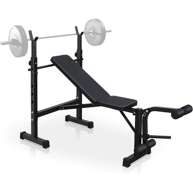 QinaQin Olym-pic Adjustable Weight Training Bench Set with Squat Rack, Home Fitness Bench Press, Preacher Curl Mat, and Leg Trainer