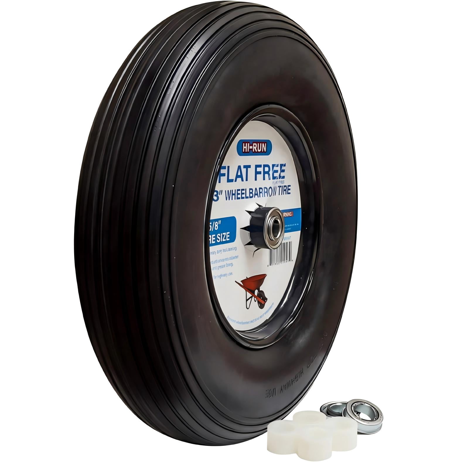 Hi-Run Ribbed 13 Inch Pneumatic 4.00-6 Wheelbarrow Tire 2PR Assembly with 5/8" Bushing Pre-Mounted