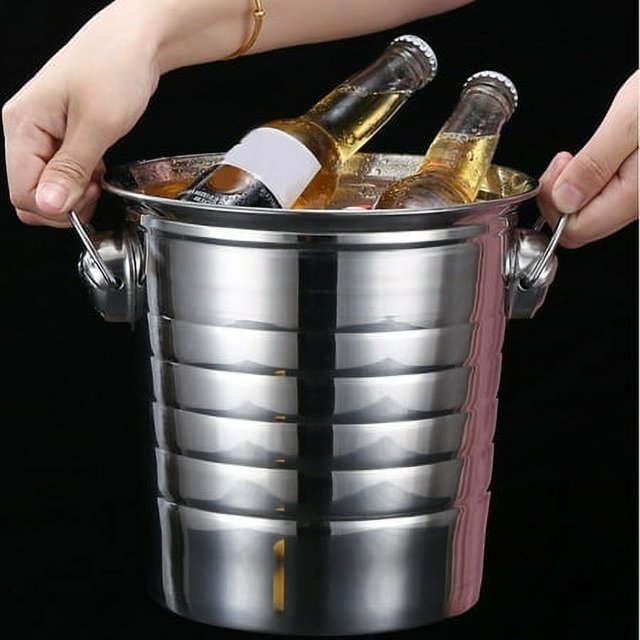 Yhmxh Gadgets de Cuisine Seau à Glace Rond Classique, Refroidisseur de Boissons en Acier Inoxydable, Seau à Vin et Bière, Accessoires de Cuisine pour Réunions Familiales 101.4oz