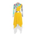 thumbnail image 1 of Nyeemya Robe de Danse Lyrique pour Femmes Manches Longues Métalliques Imprimé Rétro Coloré Tunique de Danse Culte Louange Superposition Jaune L, 1 of 4