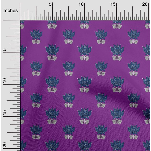 oneOone Cotton Silk Fabric Leaves & Lotus Block Print Fabric BTY 42 Inch Wide