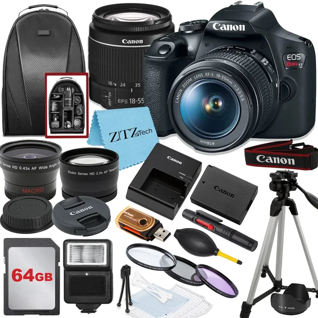 Canon EOS Rebel T7 Appareil Photo Reflex Numérique avec Objectif 18-55mm, Mémoire 64 Go, Trépied, Sac à Dos et Ensemble ZeeTech