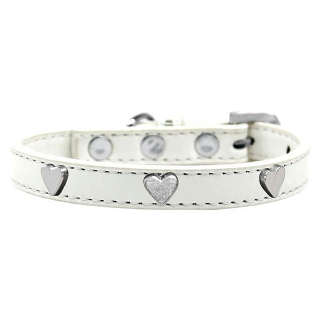 Collier pour Chien en Forme de Cœur Argenté Blanc Taille 12