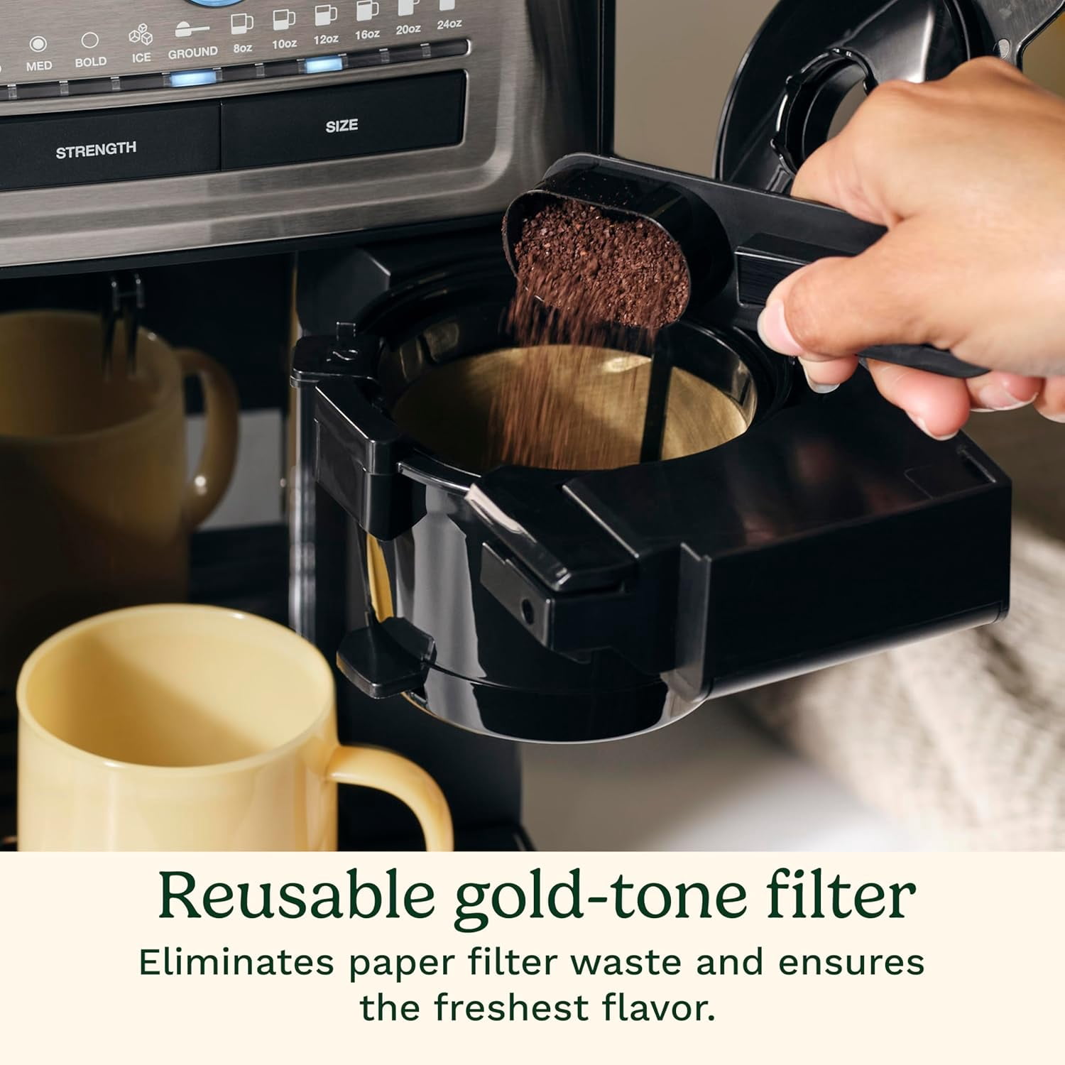 Cuisinart Coffee Maker, Custom Grind and Brew Single Cup Coffee Maker, 6 Cup Sizes, Built-in Stainless Steel Burr Mill