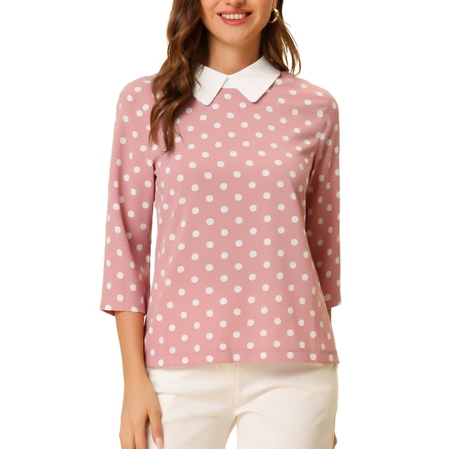 INSPIRE CHIC Blouse à Col Peter Pan Contrastant pour Femmes, Rentrée Scolaire, Manches 3/4, Chemises, m Rose Foncé
